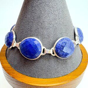 VTG Sterling Silver 925 Lapis Lazuli Faceted Oval Tennis Bracelet 8-9" Length